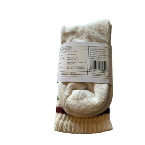 American Trench Chive/Berry Retro Stripe Crew Socks Universal Fit - Picture 3 of 3